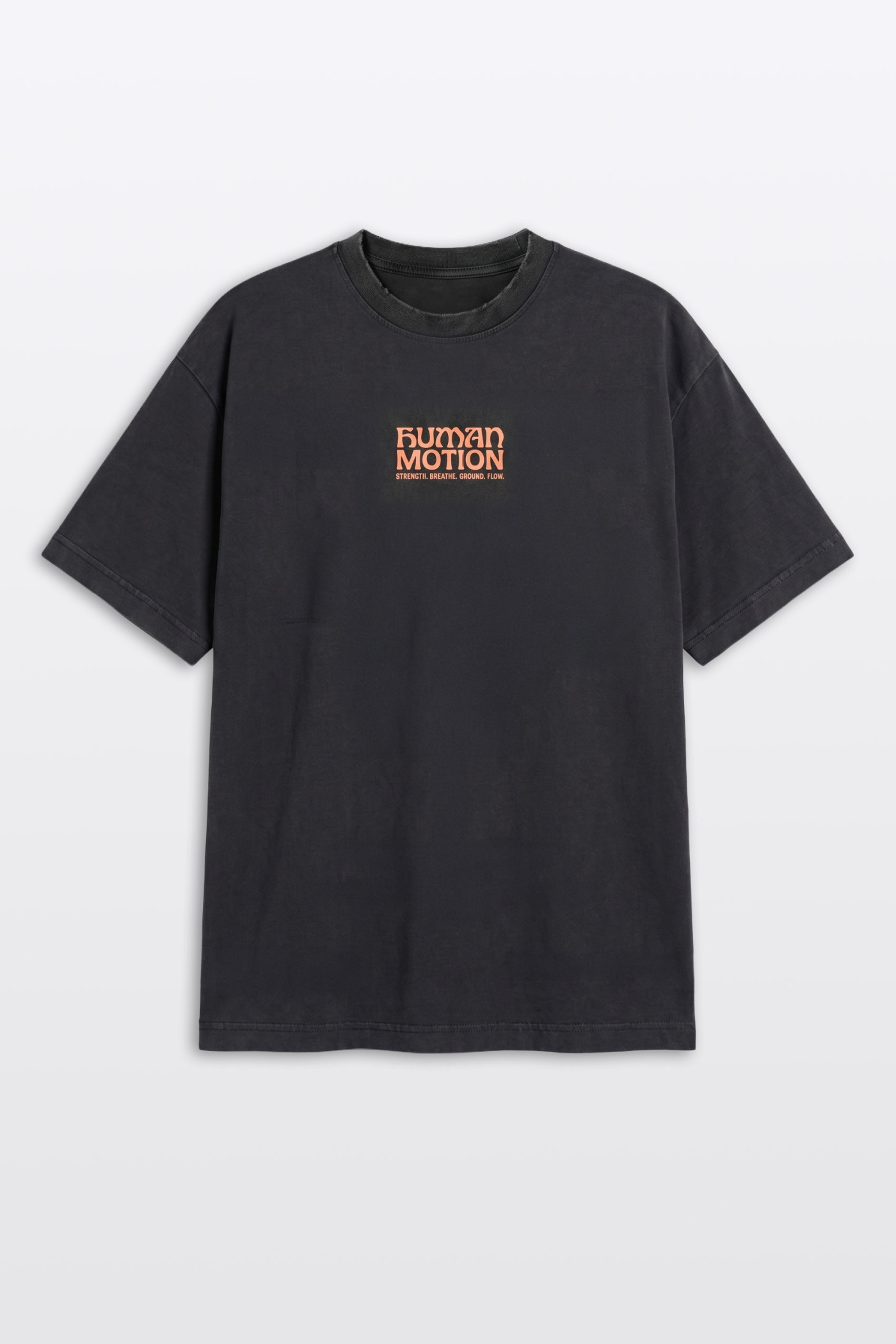 Ciemnoszary t-shirt LOOSE z efektem sprania z autorską grafiką z tyłu