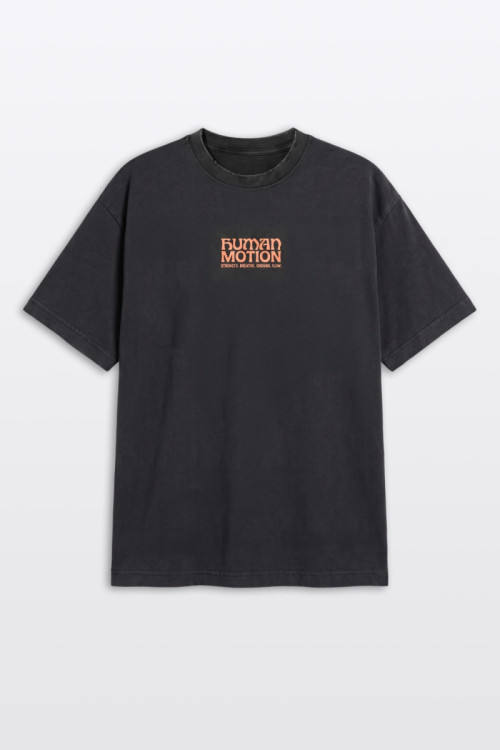 Ciemnoszary t-shirt LOOSE z efektem sprania z autorską grafiką z tyłu