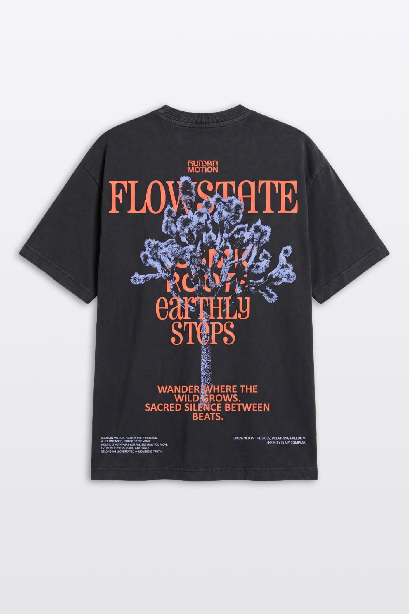 Ciemnoszary t-shirt LOOSE z efektem sprania z autorską grafiką z tyłu