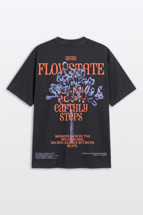 Ciemnoszary t-shirt LOOSE z efektem sprania z autorską grafiką z tyłu