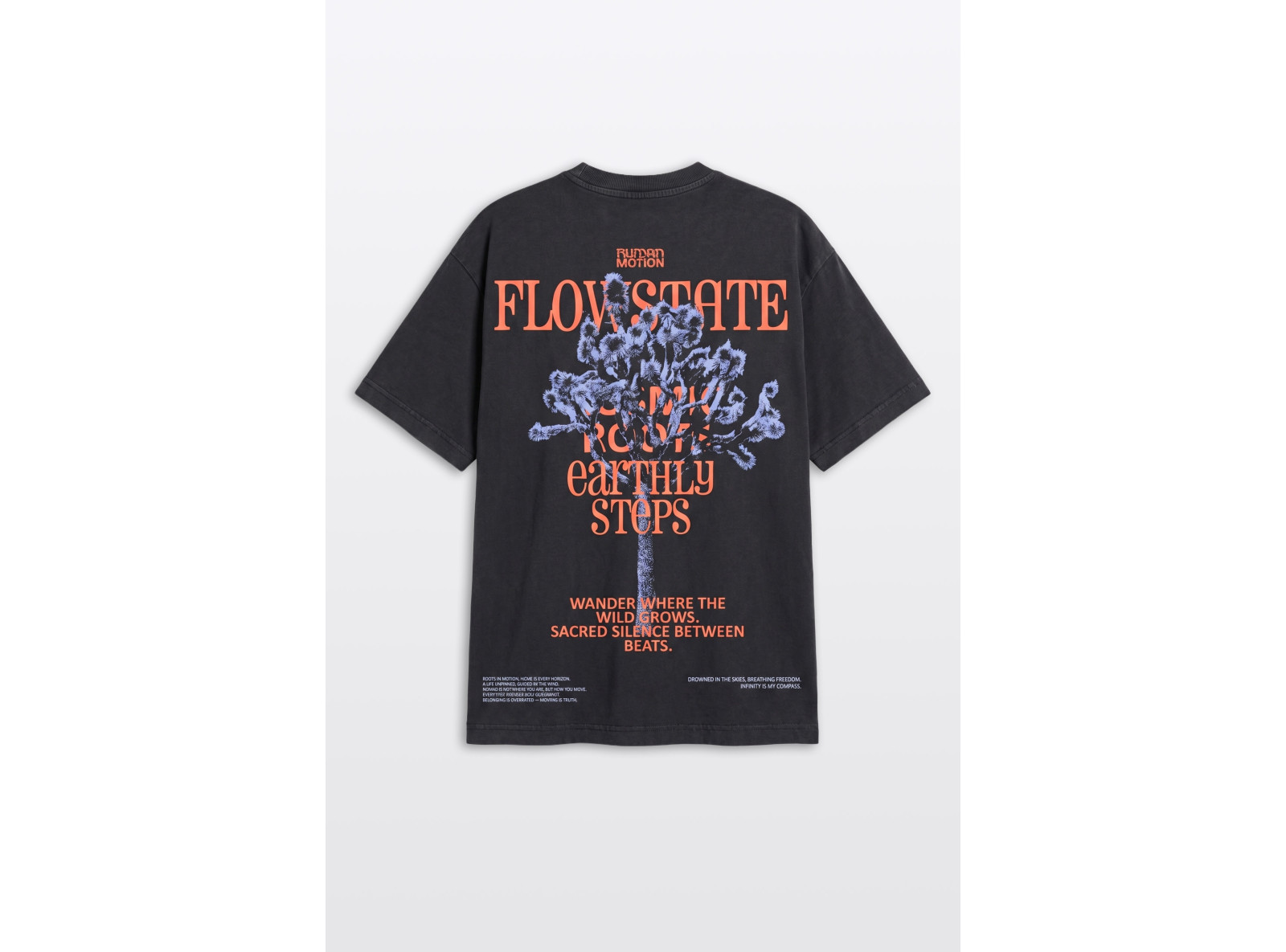Ciemnoszary t-shirt LOOSE z efektem sprania z autorską grafiką z tyłu