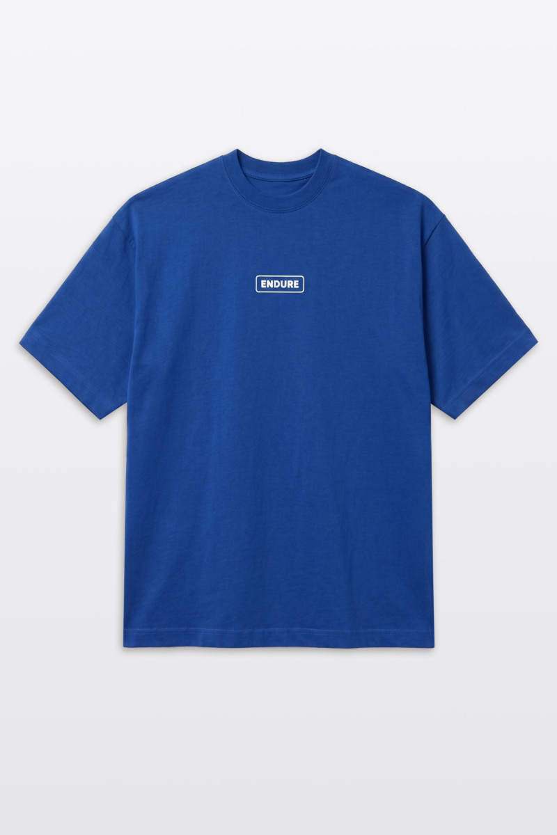 Niebieski t-shirt LOOSE z autorską grafiką z tyłu