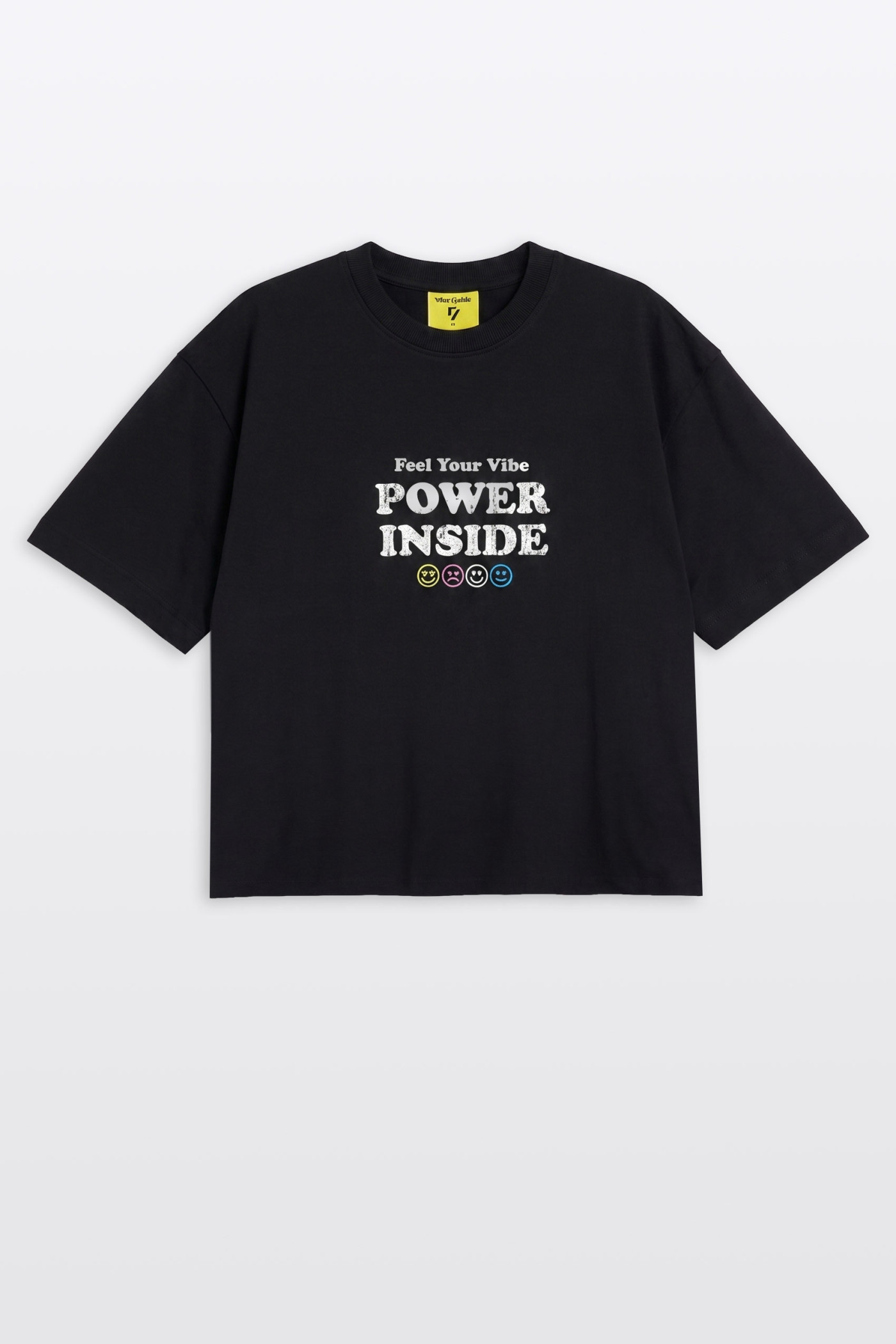 Czarny t-shirt BOXY z autorską grafiką z przodu