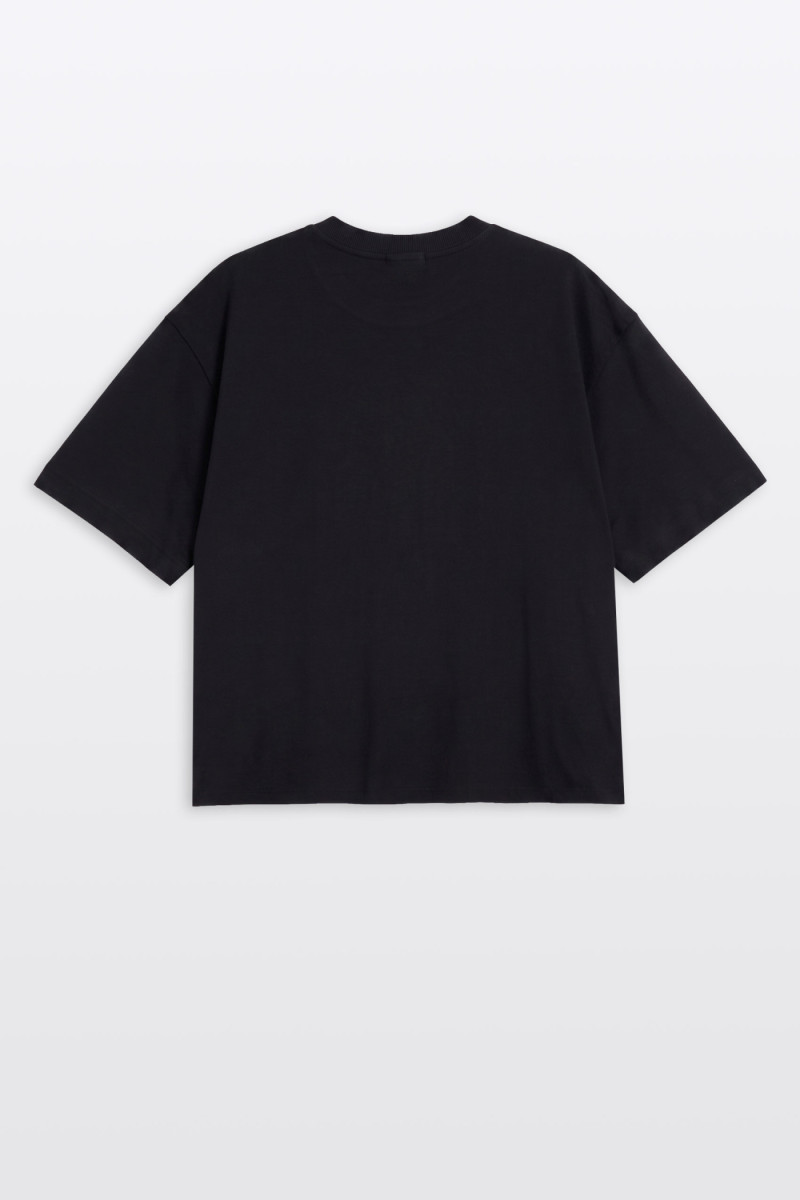 Czarny t-shirt BOXY z autorską grafiką z przodu