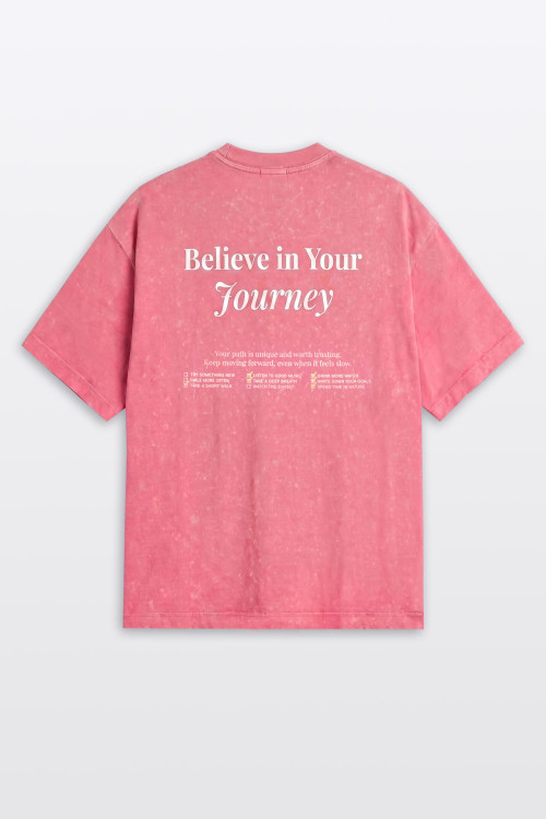 Różowy t-shirt OVERSIZE z nadrukiem z tyłu