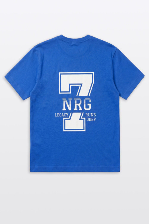 Niebieski t-shirt REGULAR z autorską grafiką z tyłu