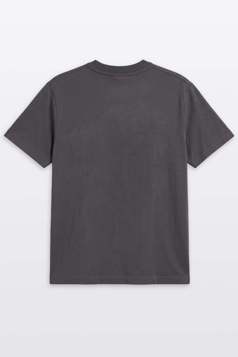 Ciemnoszary t-shirt LOOSE z efektem sprania z autorską grafiką z przodu