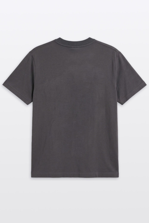 Ciemnoszary t-shirt LOOSE z efektem sprania z autorską grafiką z przodu