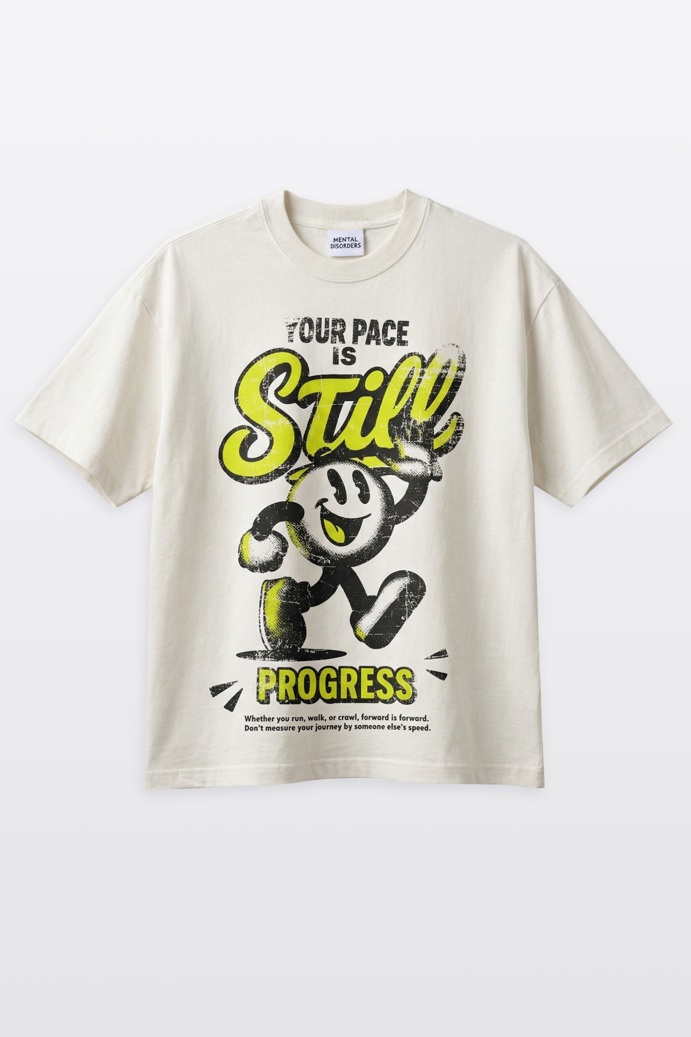 Kremowy t-shirt OVERSIZE z autorską grafiką z przodu