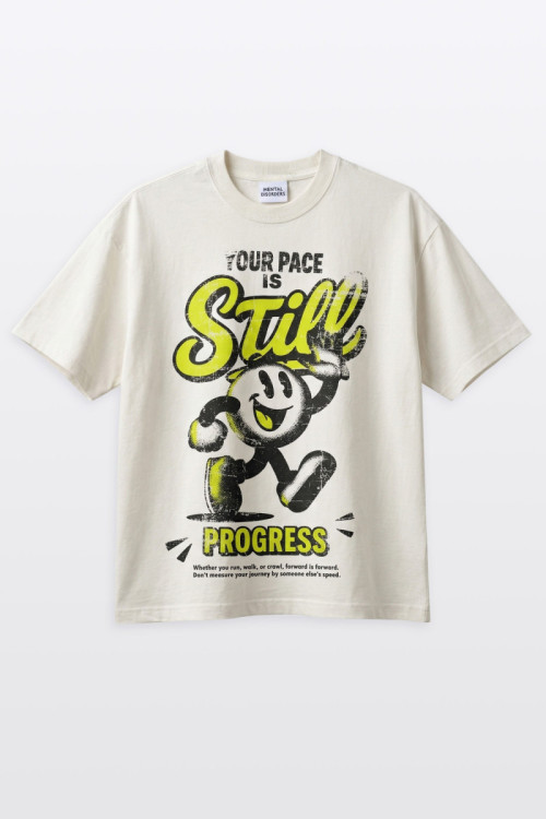 Kremowy t-shirt OVERSIZE z autorską grafiką z przodu