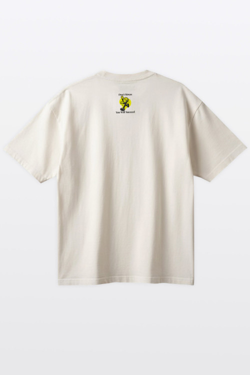 Kremowy t-shirt OVERSIZE z autorską grafiką z przodu