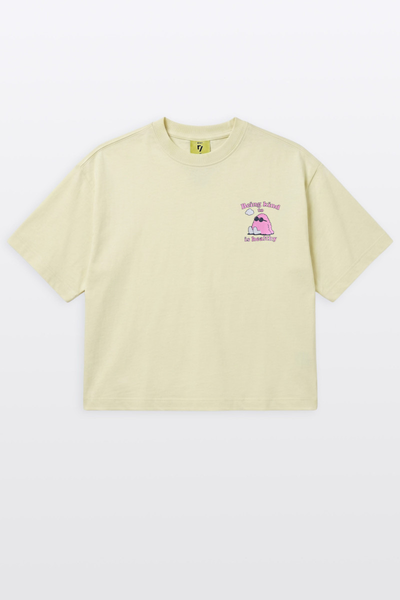 Żółty t-shirt BOXY z autorską grafiką z tyłu
