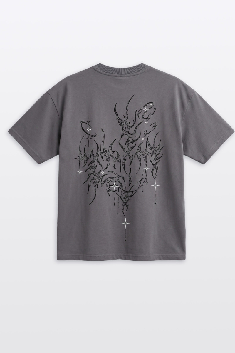 Ciemnoszary t-shirt OVERSIZE z autorską grafiką z z tyłu