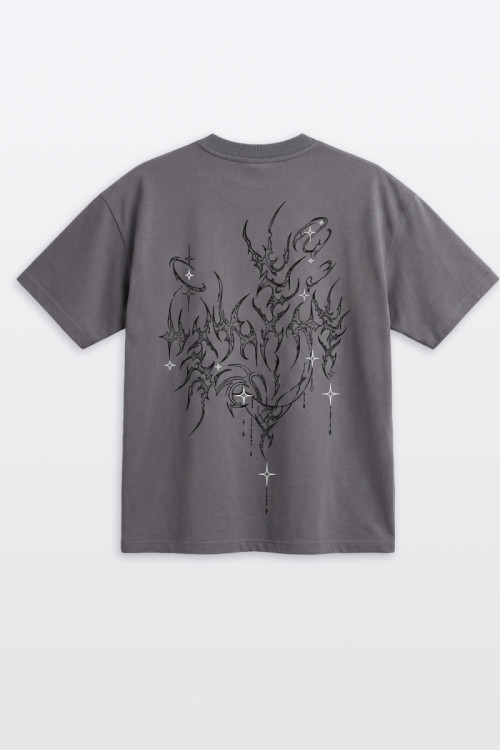 Ciemnoszary t-shirt OVERSIZE z autorską grafiką z z tyłu