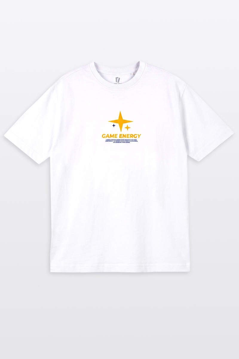 Biały t-shirt REGULAR z autorskimi grafikami