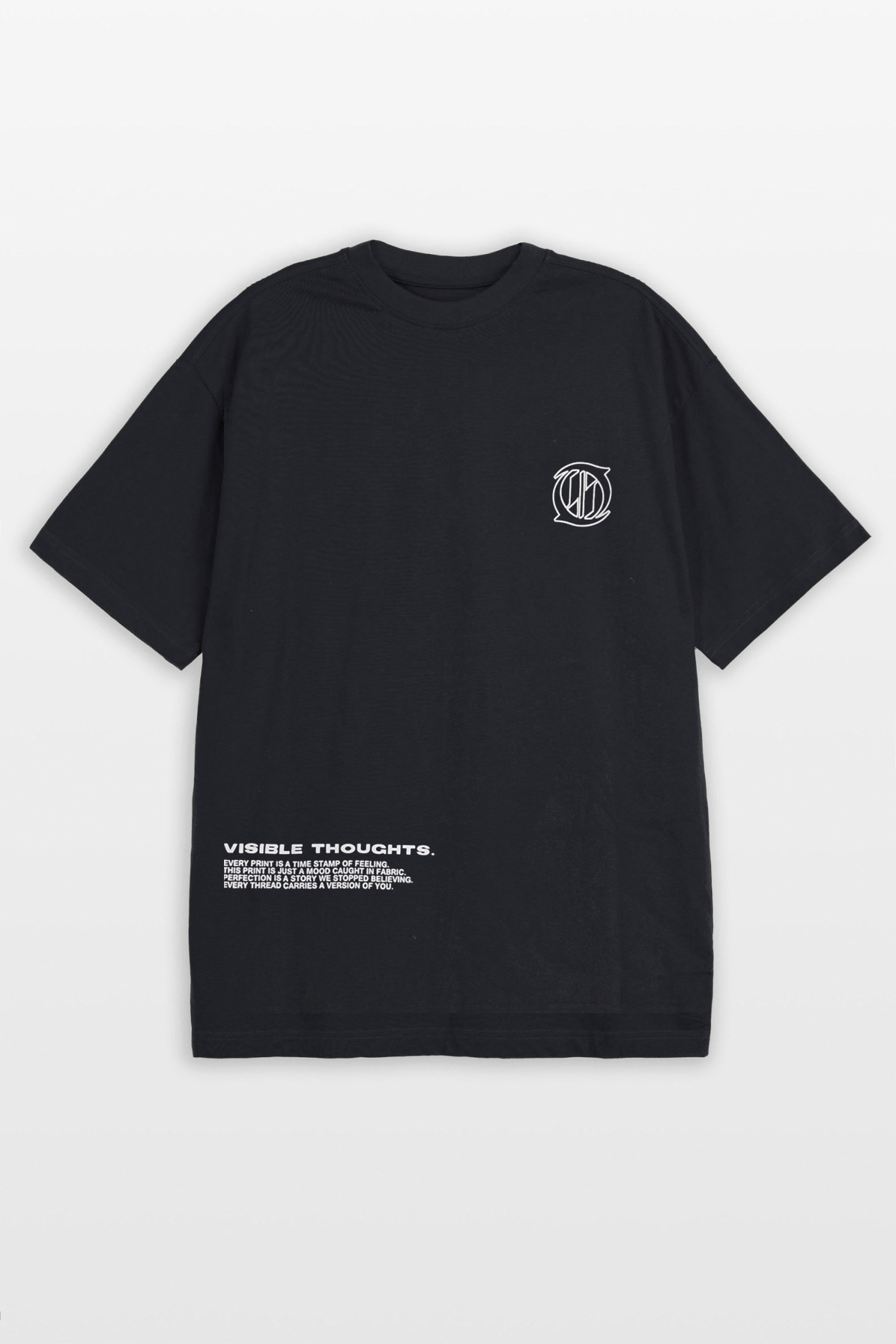Czarny t-shirt LOOSE z nadrukami z przodu