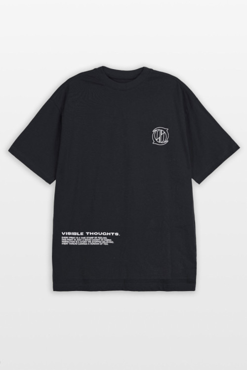 Czarny t-shirt LOOSE z nadrukami z przodu