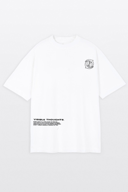 Biały t-shirt LOOSE z nadrukami z przodu