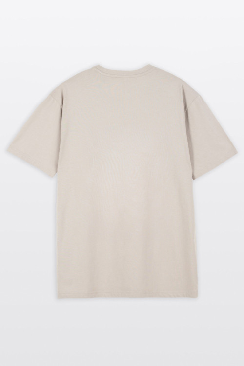 Beżowy t-shirt LOOSE z nadrukami z przodu