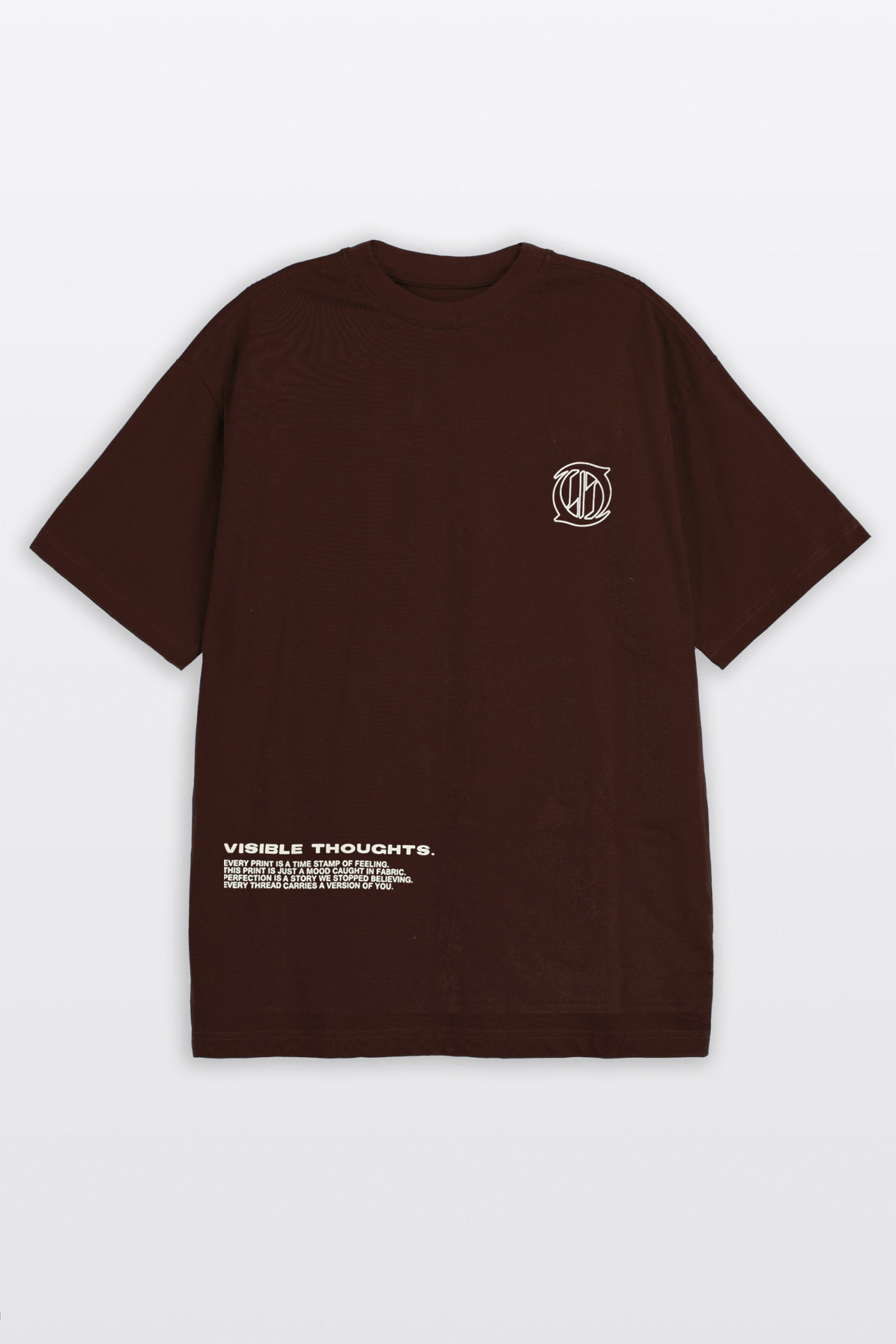 Brązowy t-shirt LOOSE z nadrukami z przodu