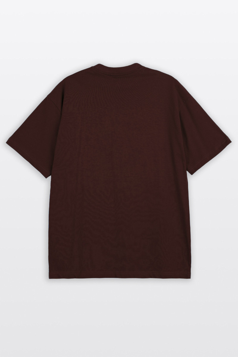 Brązowy t-shirt LOOSE z nadrukami z przodu
