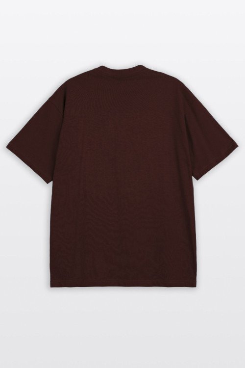 Brązowy t-shirt LOOSE z nadrukami z przodu