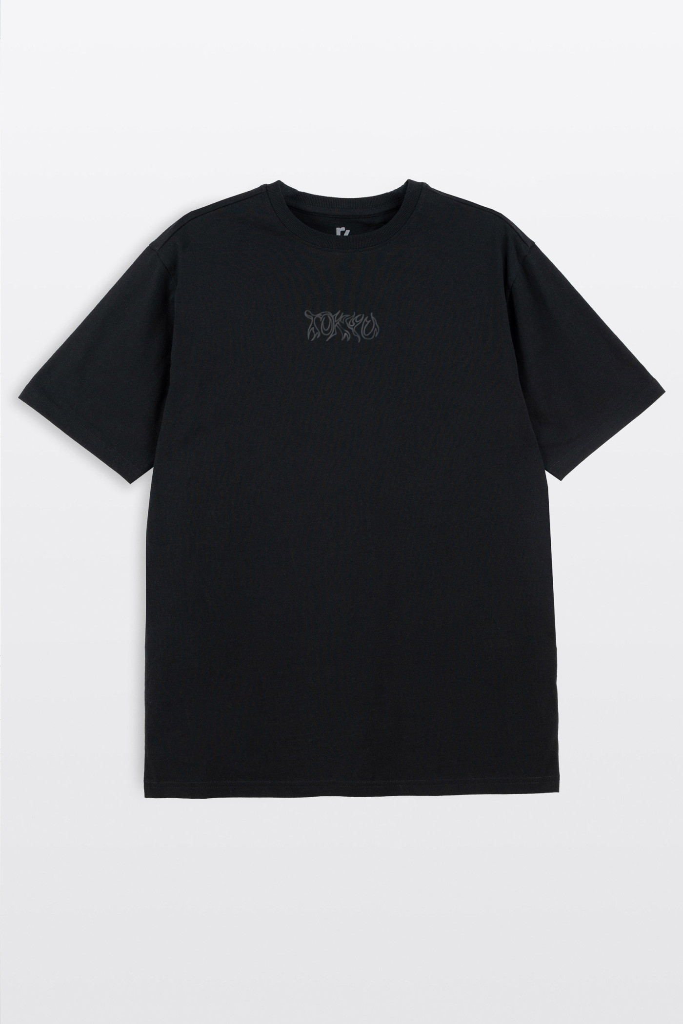 Czarny t-shirt REGULAR z minimalistyczną autorską grafiką z przodu