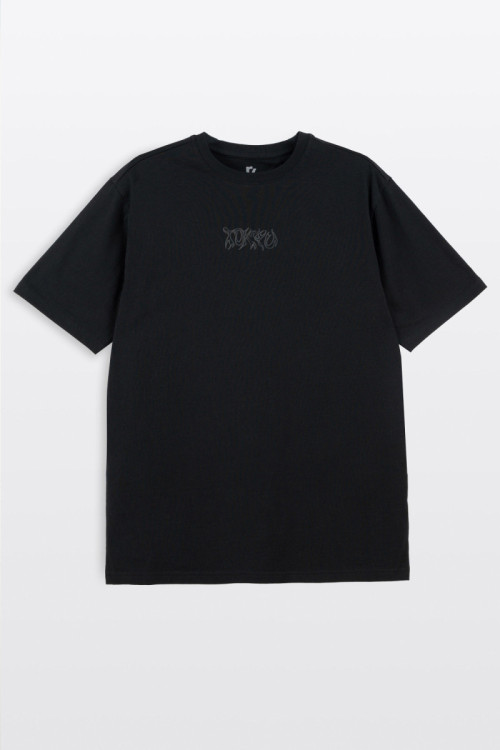 Czarny t-shirt REGULAR z minimalistyczną autorską grafiką z przodu