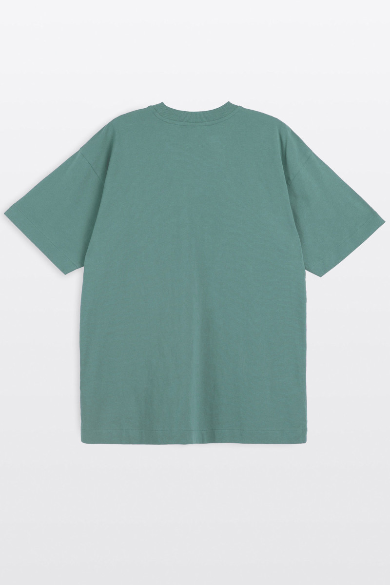 Zielony t-shirt REGULAR z minimalistyczną autorską grafiką z przodu