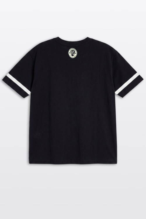 Czarny t-shirt OVERSIZE w stylu sportowym z autorską grafiką z przodu