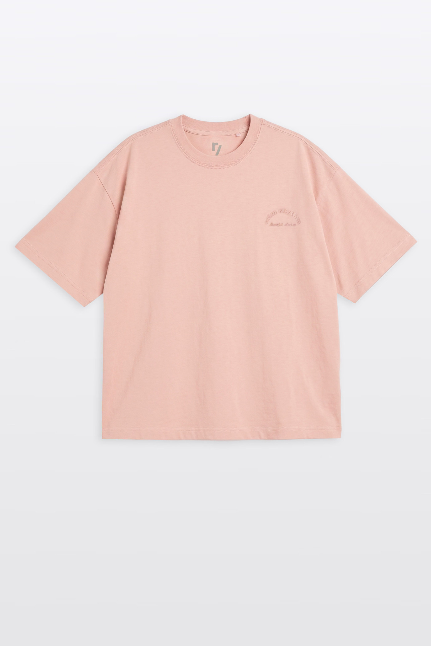 Różowy t-shirt OVERSIZE z minimalistycznym nadrukiem z przodu