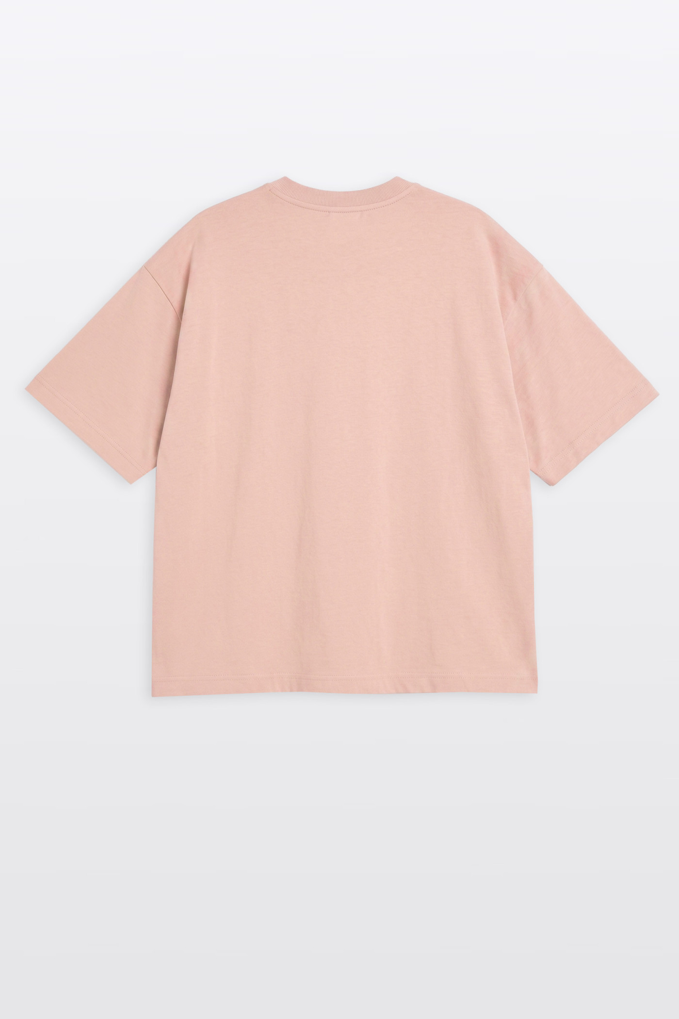 Różowy t-shirt OVERSIZE z minimalistycznym nadrukiem z przodu