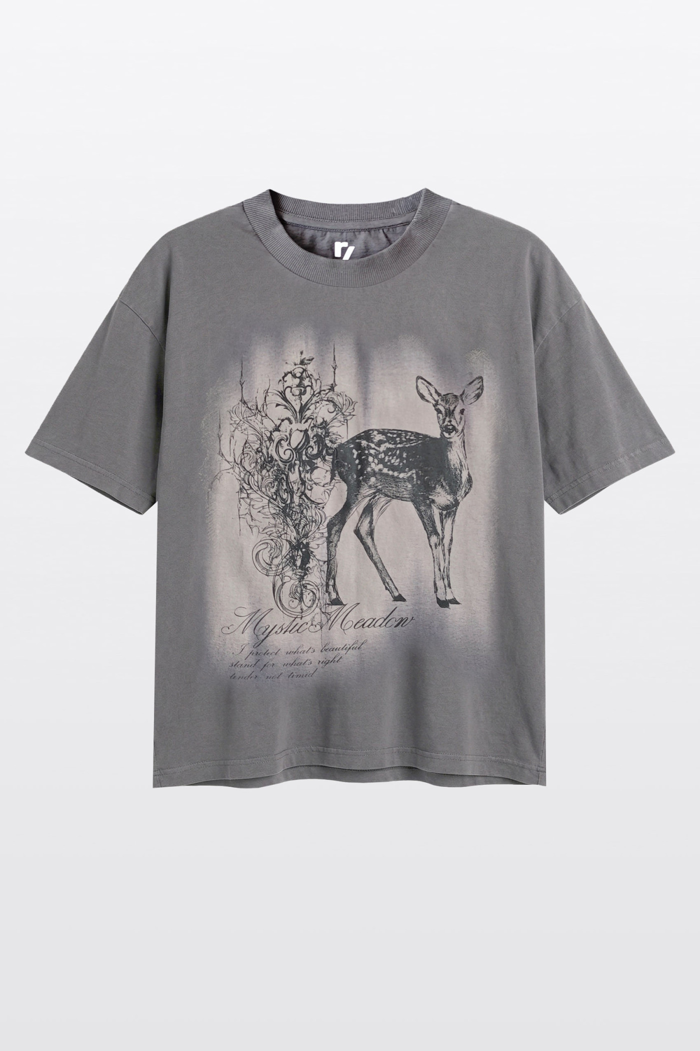 Ciemnoszary t-shirt OVERSIZE z autorską grafiką z przodu