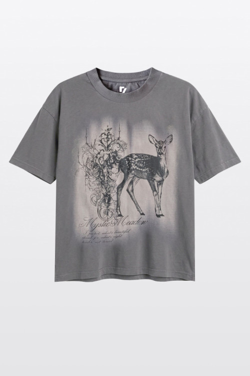 Ciemnoszary t-shirt OVERSIZE z autorską grafiką z przodu