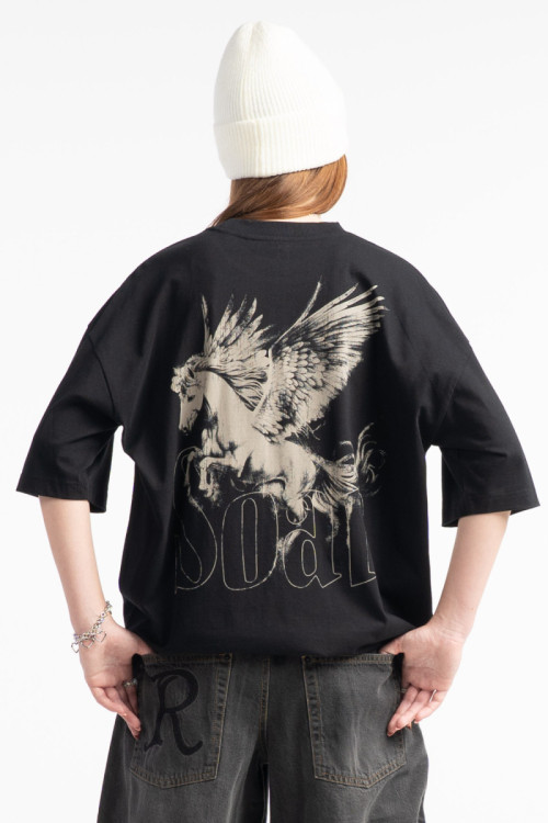 Czarny t-shirt OVERSIZE z autorską grafiką z tyłu