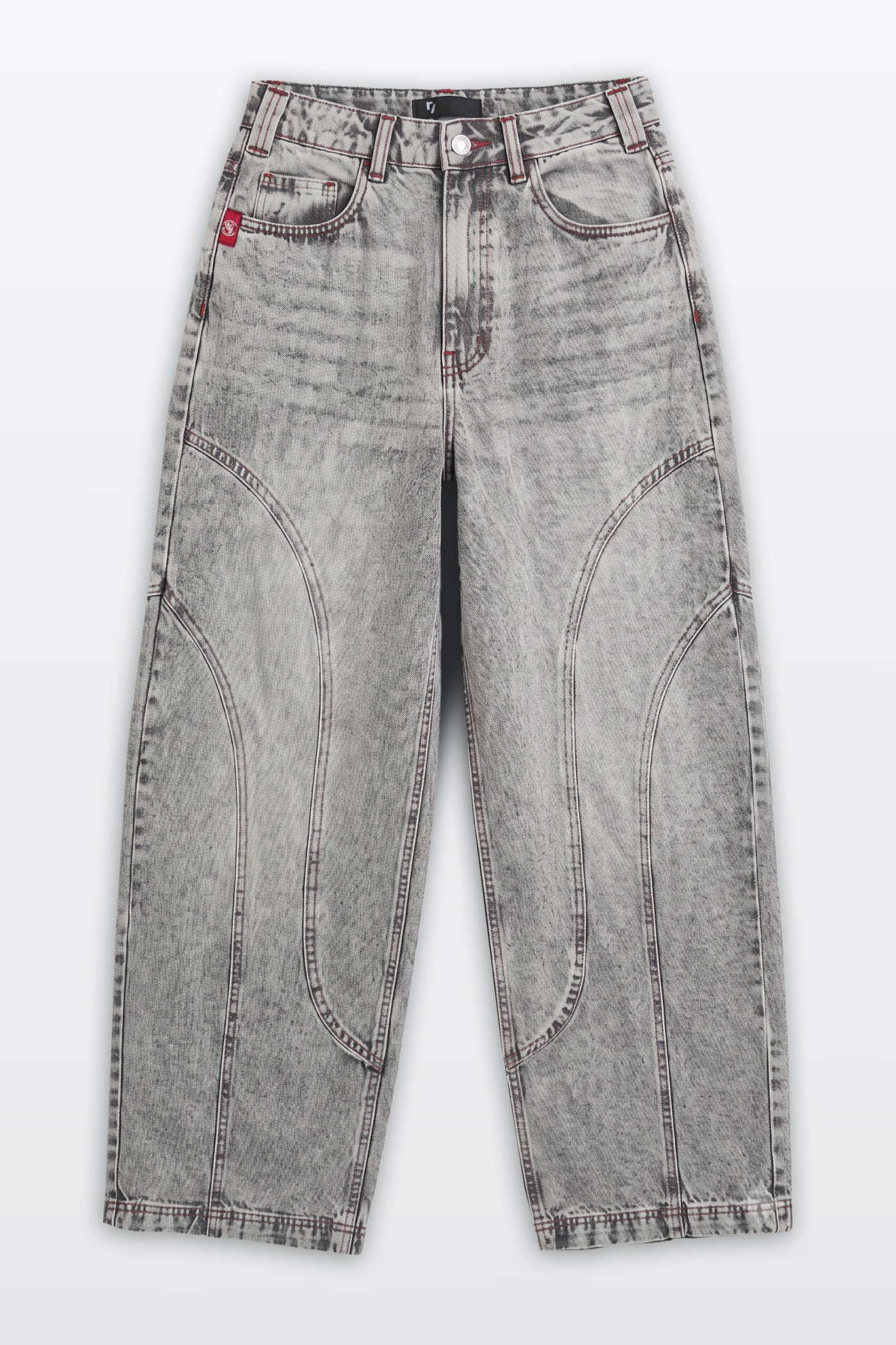 Szare spodnie jeansowe BAGGY z modnymi cięciami