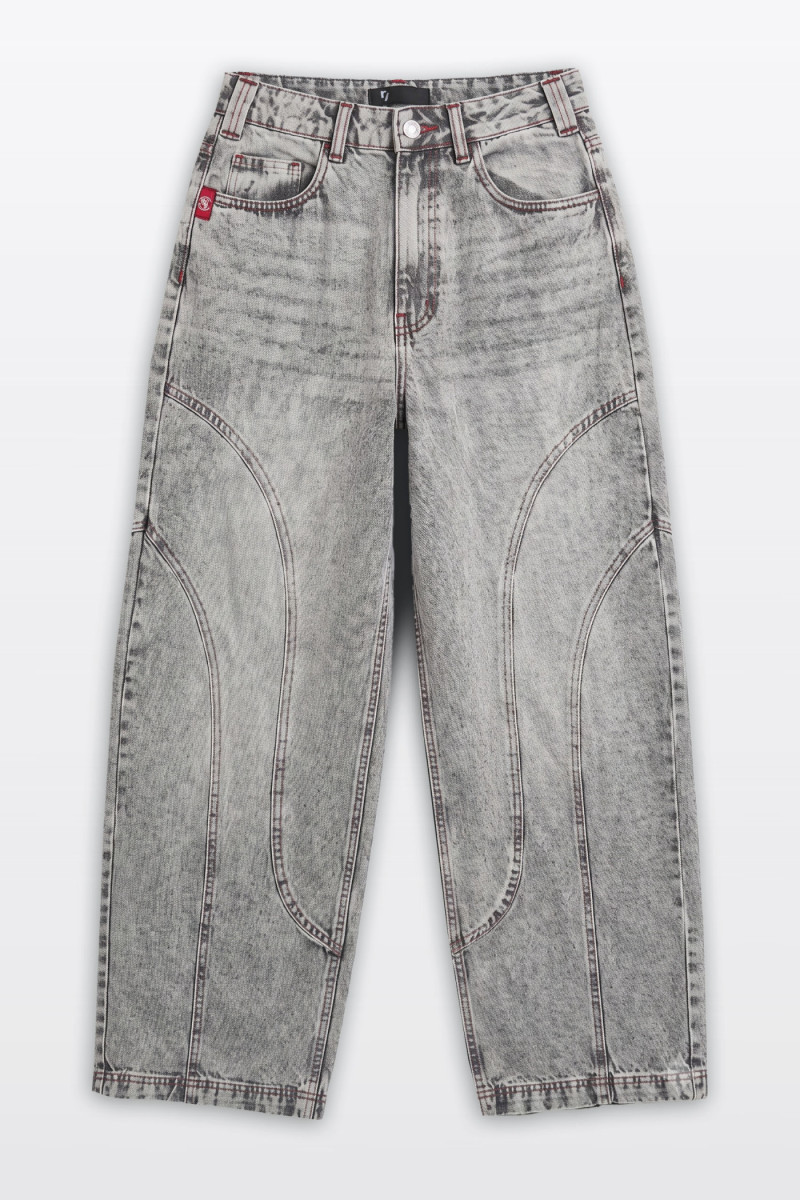 Szare spodnie jeansowe BAGGY z modnymi cięciami