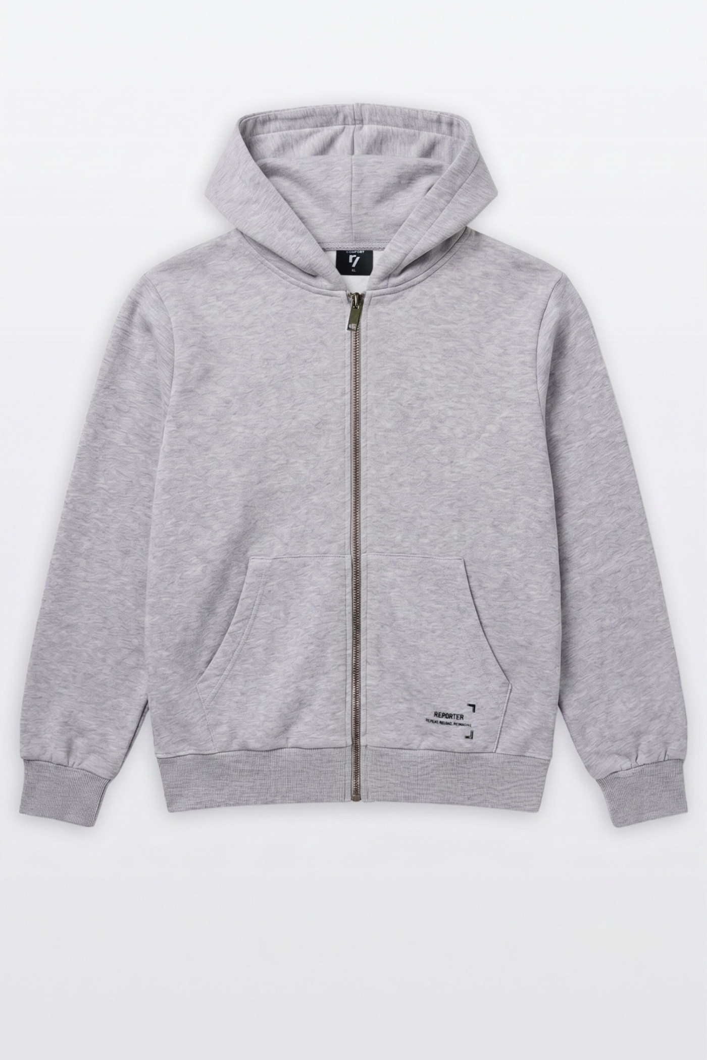 Bluza COMFORT szary melanż z kapturem bez nadruków