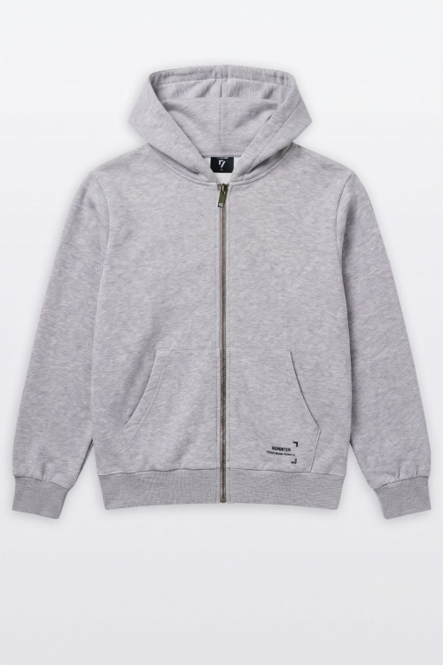 Bluza COMFORT szary melanż z kapturem bez nadruków