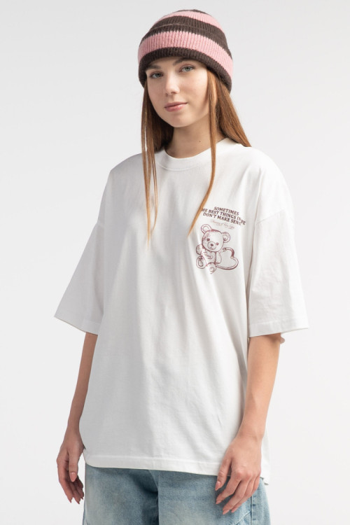 Biały t-shirt OVERSIZE z autorską grafiką z tyłu