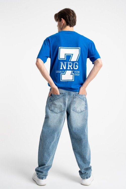 Niebieskie spodnie jeansowe o kroju BAGGY z efektem sprania