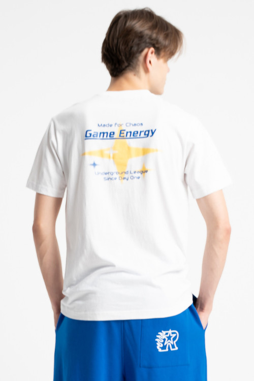 Biały t-shirt REGULAR z autorskimi grafikami