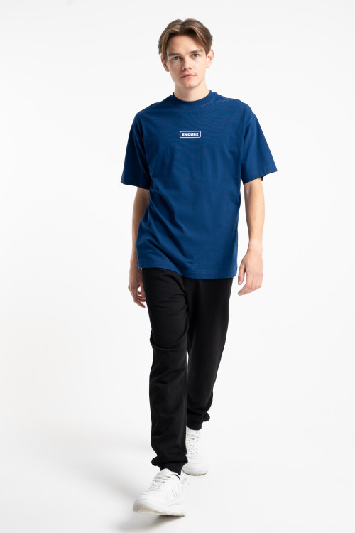 Niebieski t-shirt LOOSE z autorską grafiką z tyłu