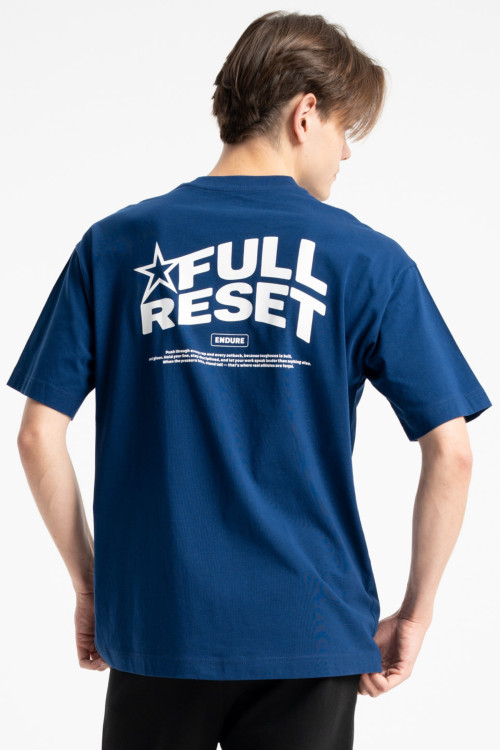 Niebieski t-shirt LOOSE z autorską grafiką z tyłu