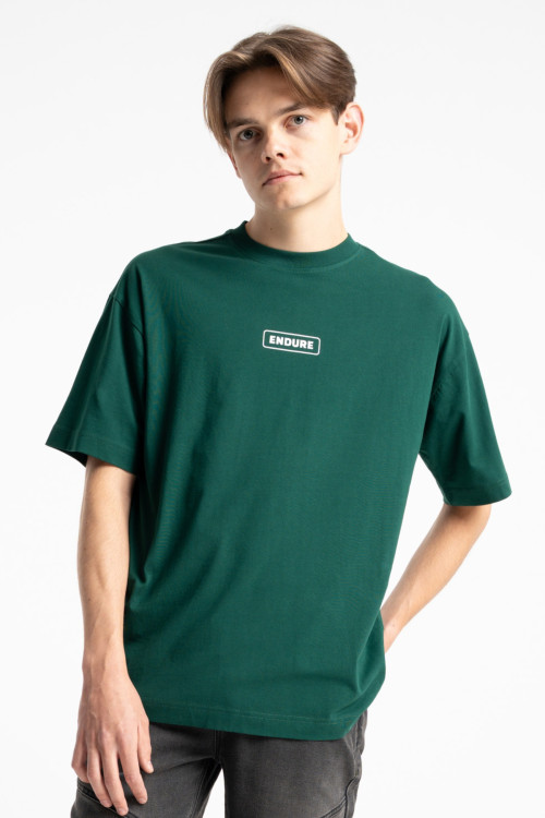 Zielony t-shirt LOOSE z autorską grafiką z tyłu
