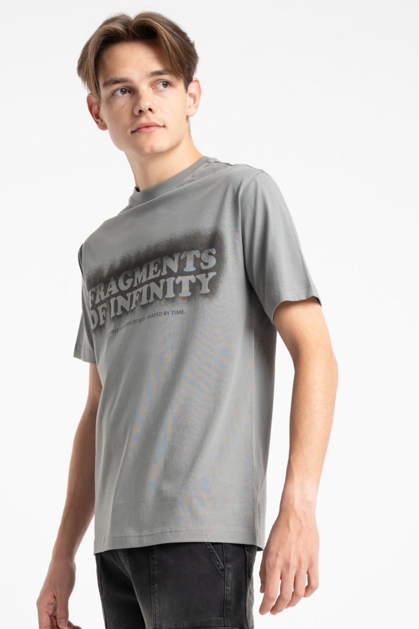 Ciemnobeżowy t-shirt REGULAR z autorską grafiką z przodu