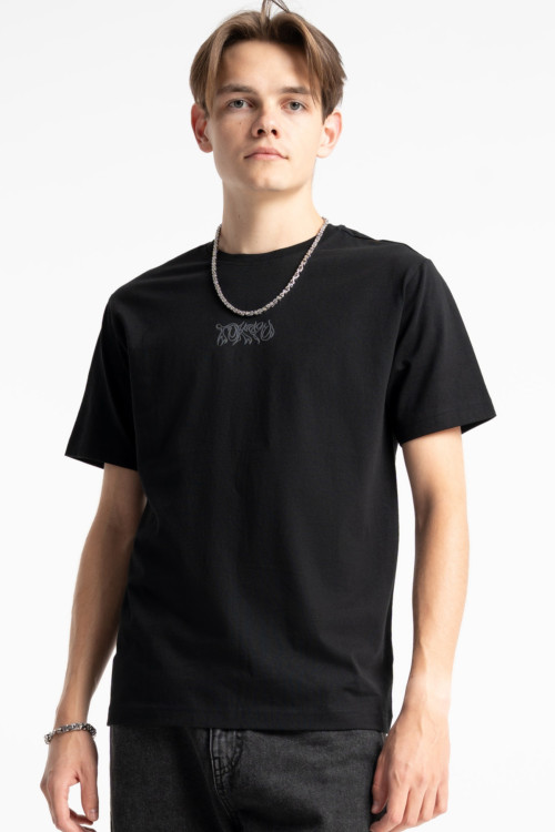 Czarny t-shirt REGULAR z minimalistyczną autorską grafiką z przodu