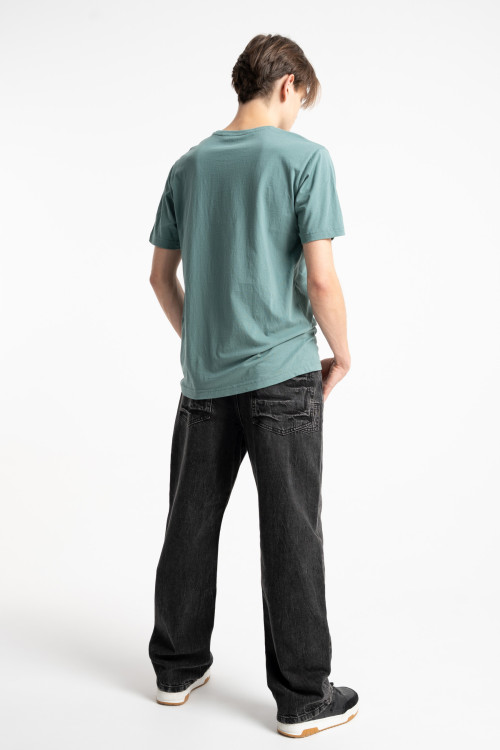 Zielony t-shirt REGULAR z minimalistyczną autorską grafiką z przodu