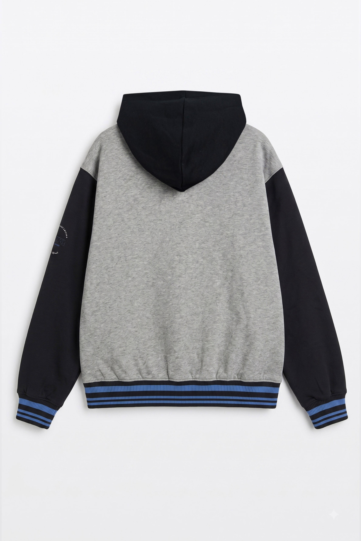 Szaro-czarna bluza LOOSE z kapturem z kolorowym ściągaczem