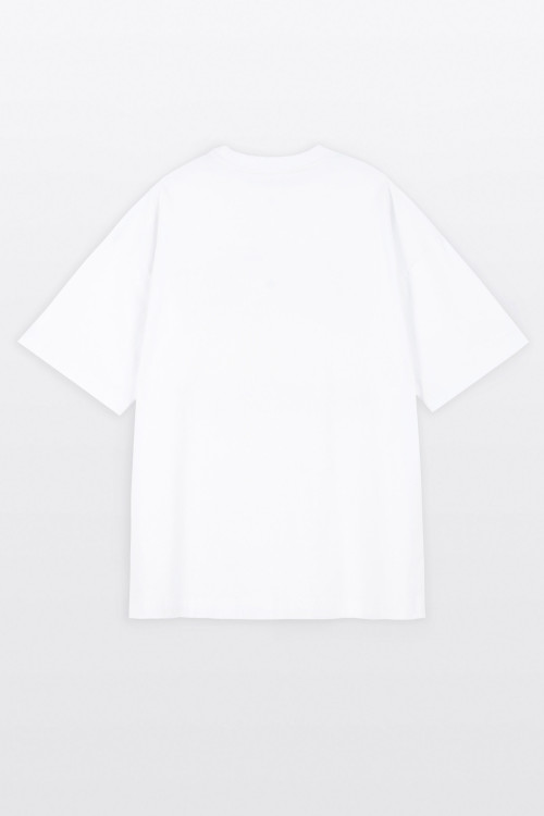 Biały t-shirt LOOSE z autorska grafiką z przodu